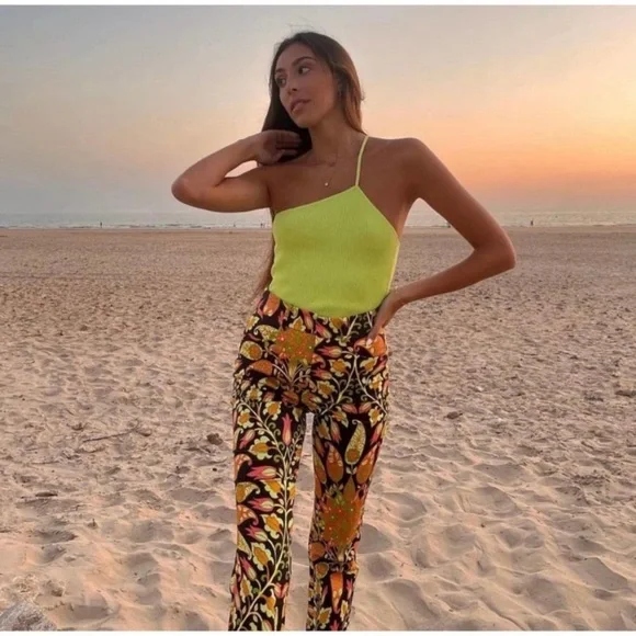 Zara Printed High Waist Flared Pants Multicolored - Picture 9 of 12